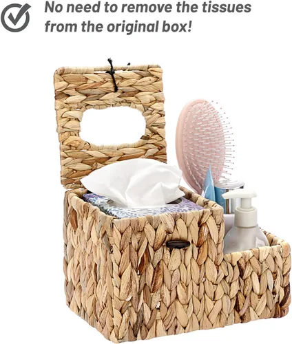 Miniatura 7 de Sumnacon Cubierta de caja de pañuelos cuadrada tejida - Soporte de caja de pañuelos decorativo de mimbre con organizador lateral, soporte de Natural