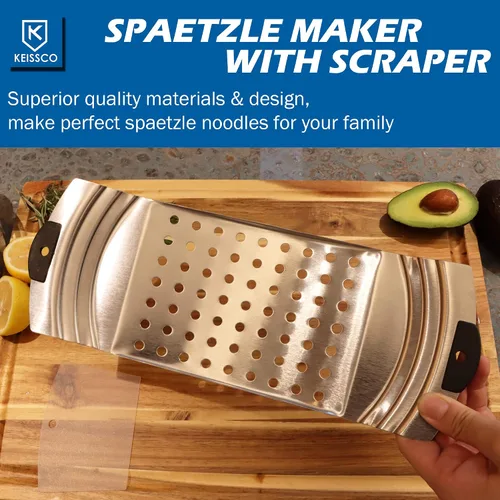 Miniatura 9 de Máquina Premium de Acero Inoxidable para Hacer Spaetzle, Plana para Spaetzle con Raspador de Pastelería, Tradicional Alemana para Hacer Fideos
