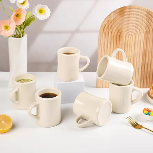 Miniatura 5 de BYCNZB Juego de 6 tazas de café de cerámica de 11 onzas para restaurante, comedor, granja, cafetería, hogar (crema)