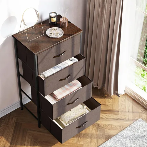 Miniatura 2 de ODK Cómoda para dormitorio con 4 cajones de almacenamiento, cómoda pequeña cofre de cajones de tela con marco de acero resistente, parte superior