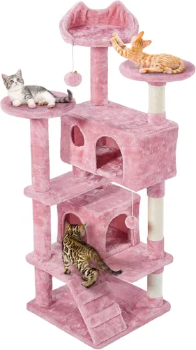 Miniatura 14 de Topeakmart Árbol para gatos de 54 pulgadas, torre para gatos con postes rascadores y percha para condominios grandes, muebles de casa con soporte