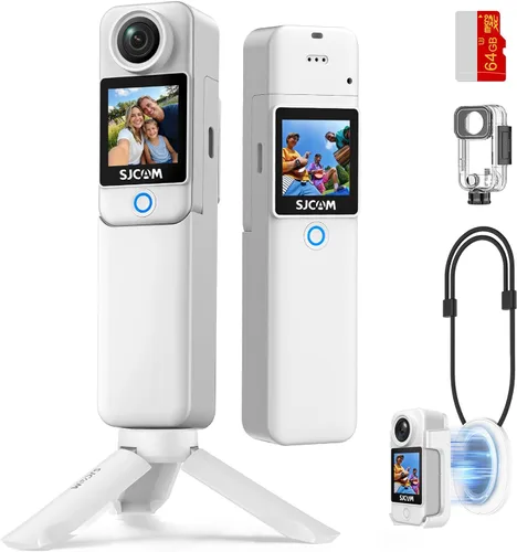 SJCAM Cámara de vlogging C300, cámara de acción 4K de 64 GB, cámara de cuerpo magnético y diseño desmontable de mano, vlogs para creadores de Blanco