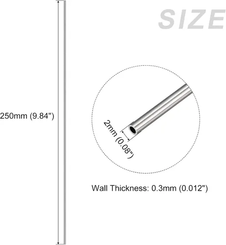 Miniatura 2 de METALLIXITY Tubo de acero inoxidable 304 (0.079 in de diámetro x 0.012 in de profundidad x 9.843 in de largo), tubo recto - para muebles del hogar