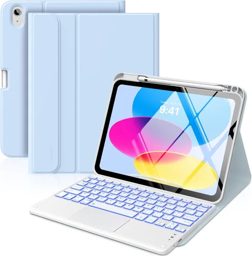 Miniatura 25 de MoKo Funda con teclado táctil para iPad (A16) 11ª generación de 11 pulgadas 2025, iPad de 10.9 pulgadas de 10.9 pulgadas, funda con soporte para azul