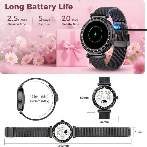 Miniatura 7 de Matast Smart Watch for Women, 1.19" AMOLED Display Fitness Tracker Bluetooth Make/Answer Call, Watches with 110+ Sports Modes/Heart Rate/SpO2/Sleep