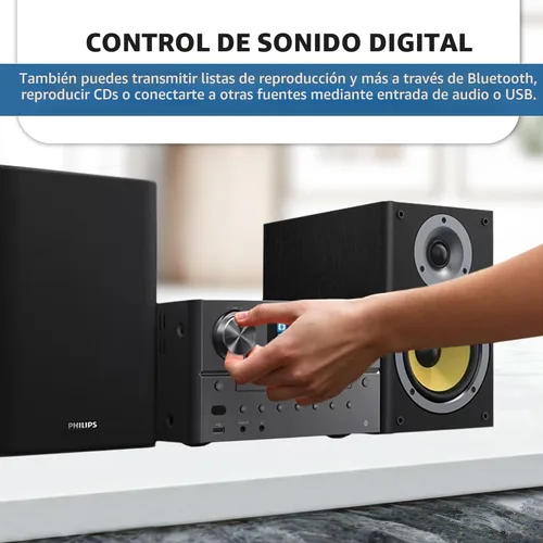 Miniatura 5 de Sistema estéreo Bluetooth y WiFi Philips para el hogar con reproductor de CD, Spotify, radio por Internet, radio FM, reproducción de MP3, agudos