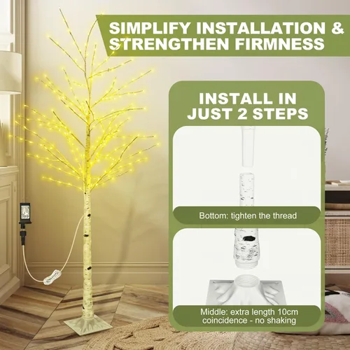 Miniatura 6 de Árbol de abedul iluminado de 6 pies con luces de hadas, 260 luces LED de abedul con temporizador para interiores y exteriores, hogar, dormitorio