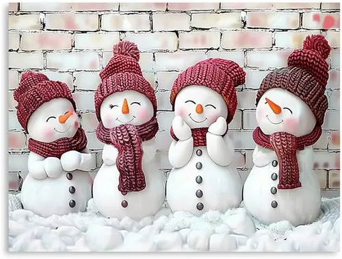 Miniatura 11 de Arte de Lienzo de Pared de Navidad Rosa - Juego de 4 Muñeco de Nieve, Ciervo, Árbol de Navidad y Camión Póster de Arte de Navidad - Pintura Estética