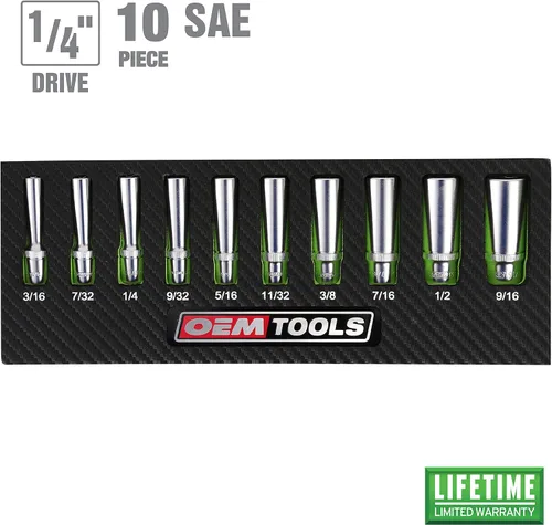 Miniatura 3 de OEMTOOLS 23985 Juego de 10 piezas de llaves profundas de 1/4 de pulgada, tamaños SAE 3/16"-9/16", juego de llaves de vaso de 1/4 de unidad