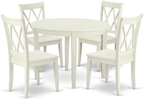 Miniatura 8 de East West Furniture BOCL3-LWH-W - Juego de muebles de comedor de 3 piezas que contiene una mesa de comedor redonda y 2 sillas de asiento de madera