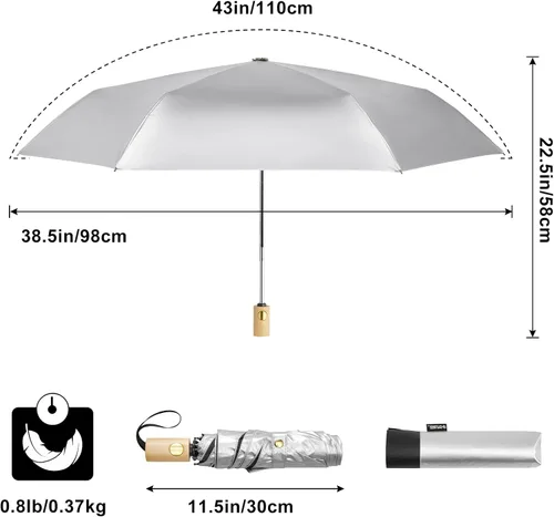 Miniatura 5 de G4Free Paraguas de viaje con protección UV UPF 50+ con mango de madera, 42 pulgadas, ligero, para sol, lluvia, plegable, cierre automático