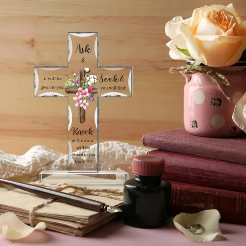 Miniatura 4 de Regalos Cristianos de Acrílico Chunful para Mujer y Hombre Cruz de Jesús Religiosa y Decorativa con Versículos de la Biblia y Oraciones Cruz