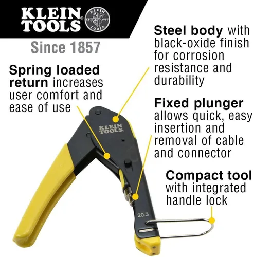 Miniatura 4 de Klein Tools VDV011-852 Kit de instalación coaxial en bolsa moldeada de cadera tiene crimpador, pelacables radiales y cortador de cables