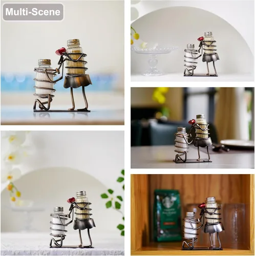 Miniatura 5 de Divertido juego de saleros y pimenteros novedad - Dos saleros de vidrio con tapas, soporte organizador de amantes de las rosas para especias