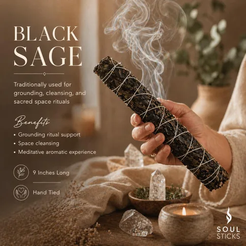 Miniatura 2 de Soul Sticks Paquete de 1 barra de manchas de salvia negra, 9 pulgadas, bendición de la casa de salvia floral, limpia la casa y la energía negativa
