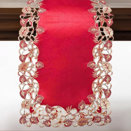 Miniatura 16 de DECOZEN Camino de Mesa Navideño Dorado con Ciruela – Bufanda Decorativa Bordada para Comedor y Tocador para Mesas Navideñas, Bodas y Fiestas – 14 x