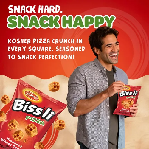 Miniatura 4 de Osem Bissli Pizza – Bocadillos con sabor a pizza, aperitivo para niños y adultos, bocados de sabor israelí kosher, chips de trigo vegano crujientes