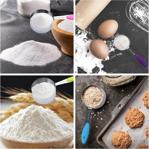 Miniatura 5 de Juego de 10 tazas y cucharas medidoras, juego de tazas y cucharas medidoras de acero inoxidable 18/8 anidables para cocinar, juego de cucharas