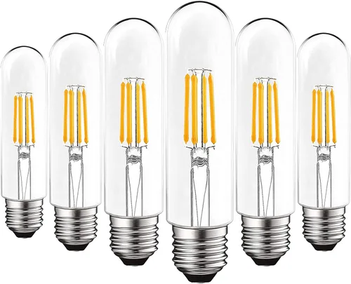 Miniatura 7 de LUXRITE Bombilla LED T10, equivalente a 5 W = 60 W, blanco cálido de 2700 K, bombilla de filamento Edison vintage, 500 lúmenes, bombilla tubular