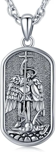 Odinstone Collar de plata de ley 925 con medalla de San MiguelSan CristóbalSan BenitoCrucifijo de JesúsSan UrielArcángel Rafael para hombres y
