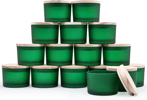 Miniatura 37 de SHOWIN Tarros gruesos para hacer velas, 16 unidades, tarros vacíos de 7 onzas con tapas de madera para hacer velas, contenedor de muestra