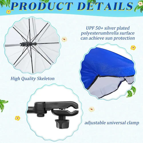 Miniatura 3 de Buryeah Paraguas automático para silla con abrazadera universal de 44 pulgadas, UPF 50+, abrazadera portátil en silla de playa, sombrilla ajustable