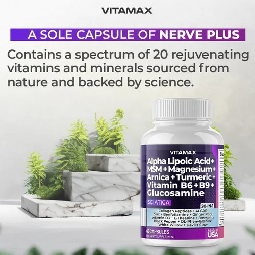 Miniatura 8 de Apoyo para la salud del nervio ciático - Suplemento para el nervio ciático en cápsulas con ácido fólico, guisante, glucosamina, MSM, complejo