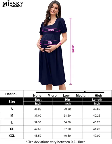 Miniatura 6 de MISSKY Vestidos de maternidad de manga corta para mujer, cuello cuadrado, fruncido, ropa de embarazo para uso diario o baby shower