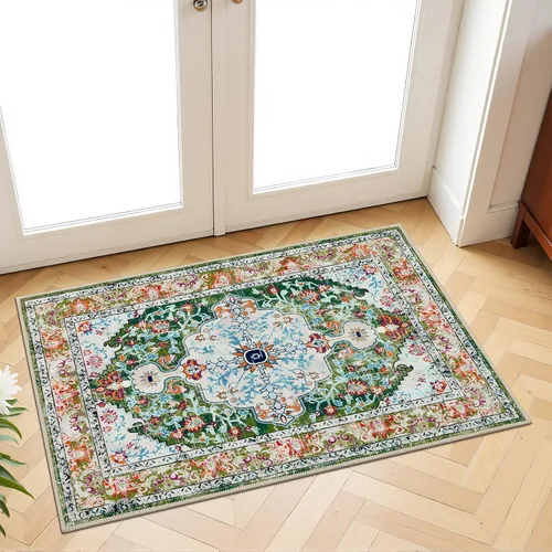 Miniatura 120 de U'Artlines Alfombra de Área Bohemia Lavable, 2x3 Pequeña Suave Antideslizante Vintage Felpudo para Puerta Frontal Interior Alfombra Verde