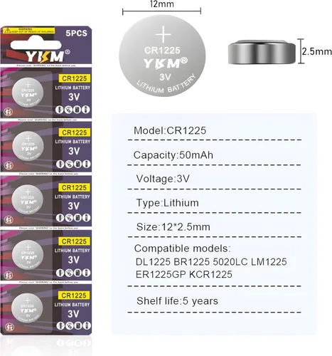 Miniatura 2 de YKM Paquete de 5 baterías de litio CR1225 BR1225 3V CR 1225 para termómetro