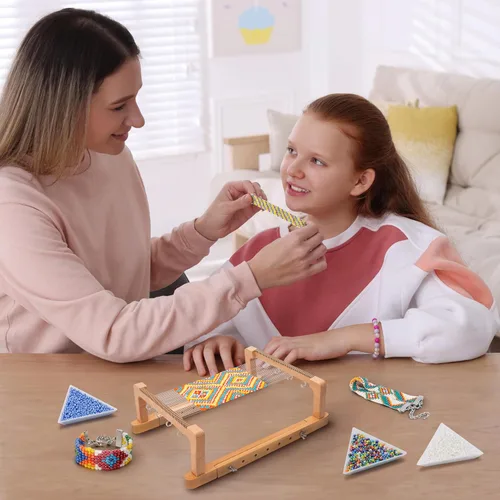 Miniatura 6 de PP OPOUNT Kit de telar de cuentas ajustables, suministros de cuentas de telar de madera con instrucciones detalladas, prácticos accesorios