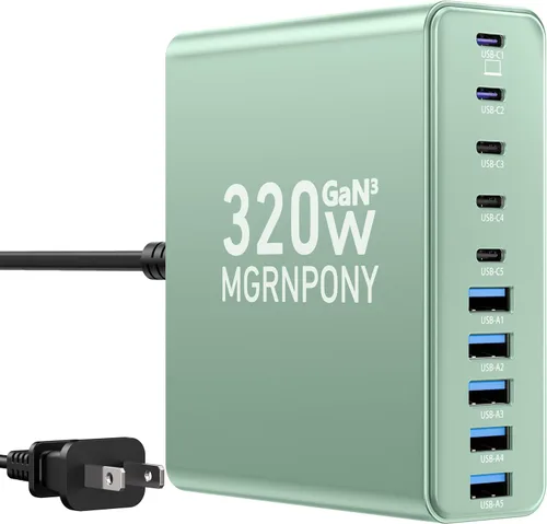 Miniatura 11 de Bloque de Cargador USB C de 320W, Estación de Carga de 10 Puertos USB C GaN III PD 65W Adaptador de Carga Rápida para Laptop para MacBook Pro/Air