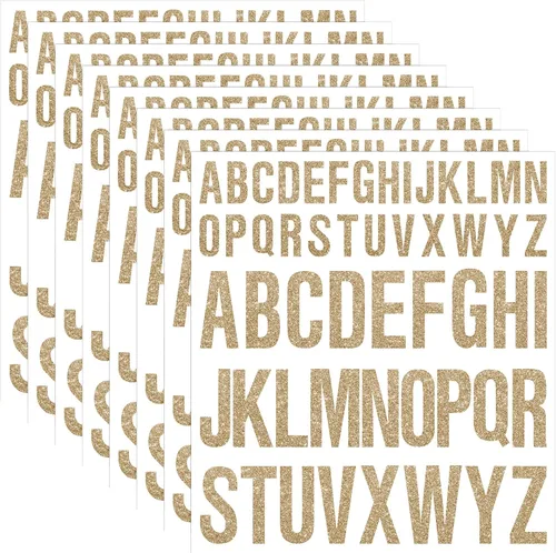 Miniatura 10 de Gersoniel 8 hojas de calcomanías de letras con purpurina, calcomanías de vinilo del alfabeto, impermeables, autoadhesivas para pósteres, tablones