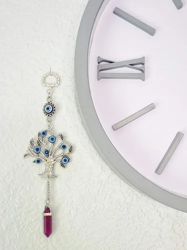 Miniatura 7 de LUCKBOOSTIUM Amuleto plateado con árbol de la vida con ojo malvado azul y piedra preciosa de cristal, dije para crecimiento, fuerza, protección