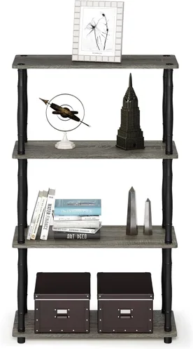 Miniatura 5 de Furinno Turn-N-Tube - Estantería de exhibición multiuso, de 4 niveles, con tubos clásicos, color gris roble francés y negro Roble Francés/Negro