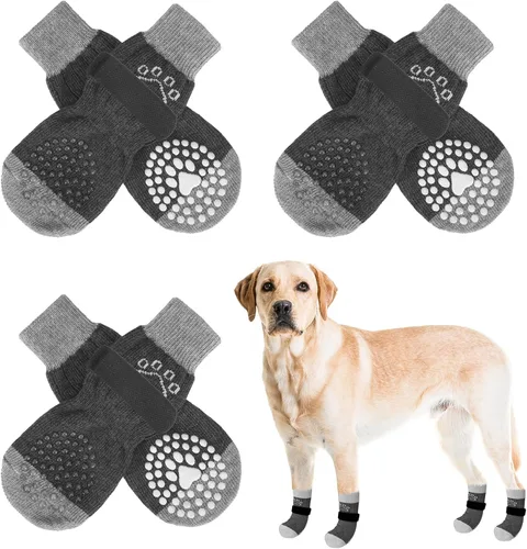 Miniatura 54 de SCENEREAL 6 piezas de calcetines antideslizantes para perros para prevenir lamido de patas para pavimento caliente/frío, calcetines de agarre
