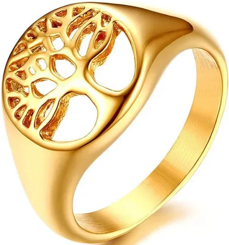 Jude Jewelers Anillo de acero inoxidable con diseño de árbol de la vida, declaración de boda, aniversario, fiesta de cóctel, Metal, Zirconia cúbica