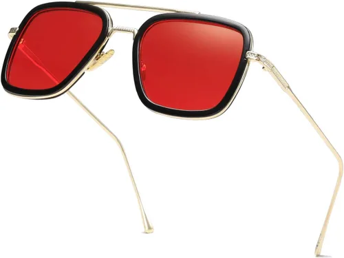 Tony Stark - Gafas de sol vintage con marco de metal cuadrado para hombres y mujeres, lentes de sol vintage de Iron Man y Spider-Man