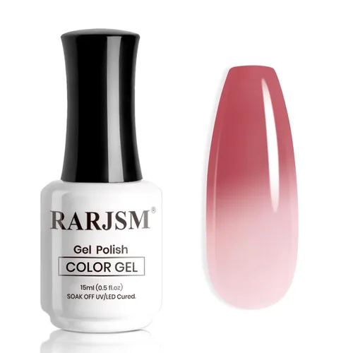 RARJSM Esmalte de uñas en gel que cambia de color Nude Translucido Rosa a Rojo Berry, cambio de temperatura de estado de ánimo térmico, degradado de