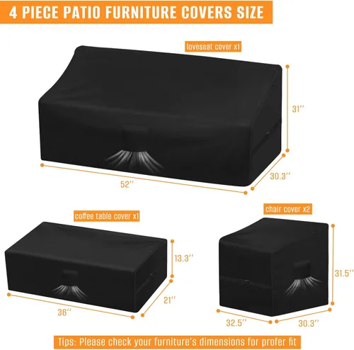 Miniatura 2 de Kovshuiwe Juego de 4 fundas impermeables para patio, sillas de jardín, mesa de café, funda para conjunto de muebles de patio para sofá exterior