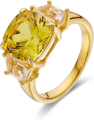 Miniatura 2 de Fine Color Jewels Anillo llamativo de zafiro amarillo canario cultivado en laboratorio en plata chapada en oro amarillo de 18 quilates