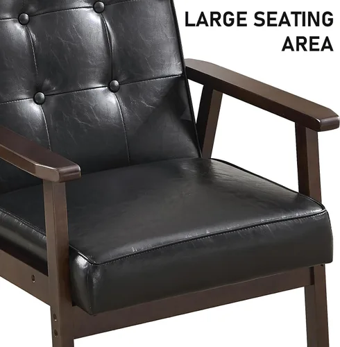 Miniatura 7 de Bonzy Home - Sillón de acento de cuero sintético estilo mitades de siglo moderno para sala de estar Silla con estructura de madera sólida y Negro