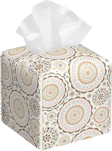 Miniatura 7 de Caja de pañuelos con diseño floral de amapola marrón con acuarela, diseño de flores abstractas de cuero, soporte decorativo para caja de papel