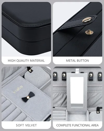 Miniatura 56 de Joyero pequeño, joyero de viaje portátil para mujer, mini organizador de viaje de 2 capas, regalo para mujeres y niñas, negro A