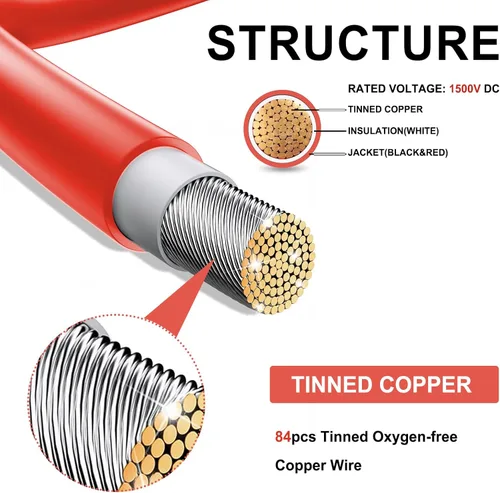 Miniatura 3 de Cable de Extensión Solar de Doble Hilo de 50 Pies - 10AWG (6mm) Negro y Rojo con Conectores de Panel Solar IP67 para Uso en Exteriores y Marino
