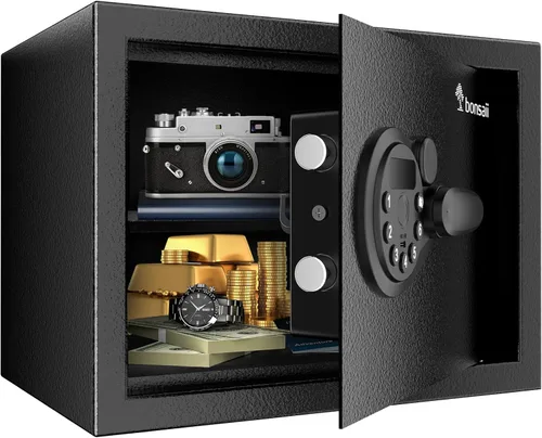 Caja fuerte Bonsaii, caja de seguridad de 0.6 pies cúbicos con teclado electrónico, estante removible, para objetos de valor, joyas y documentos en