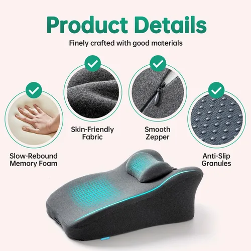 Miniatura 8 de MOONYOOY Almohada ergonómica de apoyo de espuma viscoelástica y cojín de elevación de piernas, soporte de espalda de espuma viscoelástica