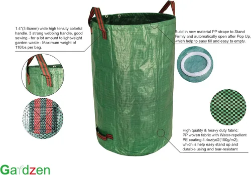 Miniatura 3 de Gardzen Bolsas de basura de 32, 40 y 72 galones, reutilizables, resistentes, plegables, para hojas de jardín, con anillo de plástico, cubo de basura