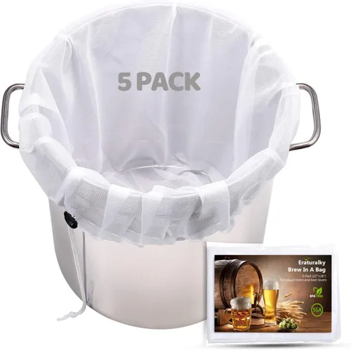 Paquete de 5 bolsas de cerveza reutilizables, extra grandes de 26 x 22 pulgadas, bolsa coladora de malla fina para elaboración del hogar, cereales