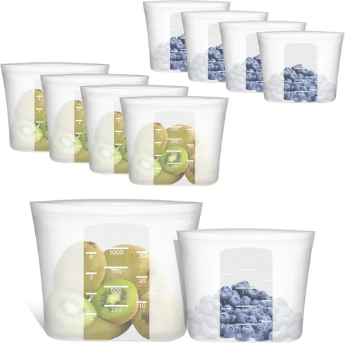 Miniatura 22 de Bolsas de Alimentos Reutilizables, Paquete de 12 Bolsas de Almacenamiento de Alimentos 100% Silicona que se Mantienen de Pie con Cierre Hermético